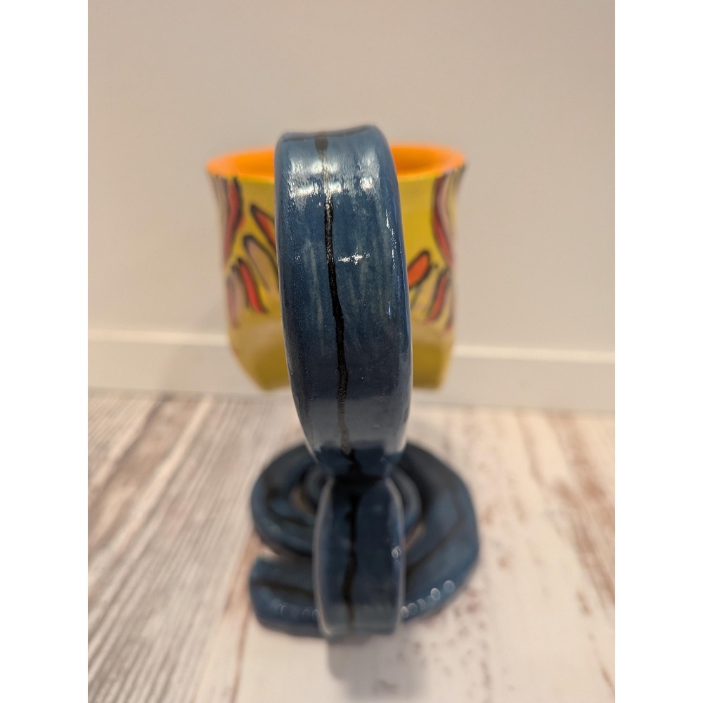 Handmade Studio Pottery Mug Signed Marlon Wassi Art Spiral Handle Abstract Cup - Picture 3 of 8